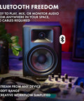 BX5BT 5 Inch Desktop Studio Monitor Speakers with DSP and Bluetooth App Control displayed with audio equipment