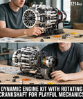 Man assembling Aircraft Jet Engine Model Kit for Adults and Teens, Motorized Turbojet Demonstration with spinning compressor.