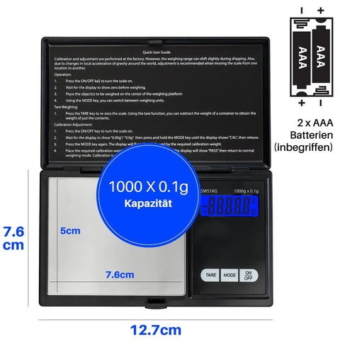 Pocket Digital Scale 0.1g Precision 1000g Capacity For Jewelry, Food, Herbs And Medicine On The Go, stainless steel platform