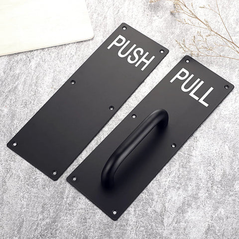 Two Sets 12 Inch Stainless Steel Door Handles For Wall Mounted Push Pull Plates With Screws, Rust Resistant And Durable Black Finish