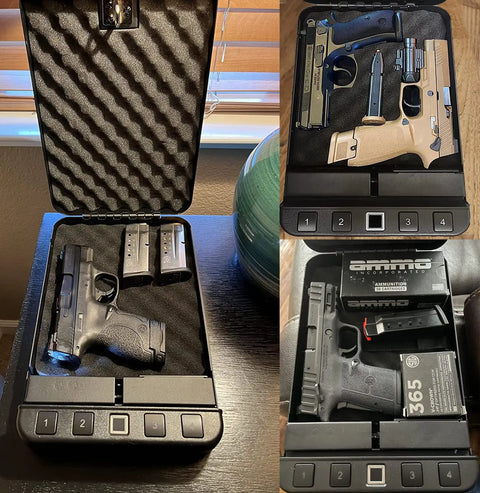 Fast Access Fingerprint Gun Safe For Pistols With Quick Open Automatic Door Biometric Lock Box with pistols and magazines inside