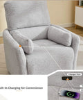 Power Swivel Rocker Recliner Glider Chair For Adults With USB Type C Ports Large Suede Gray Electric Reclining Chair in living room