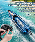 Fast 25 KPH RC Speed Boat For Kids With LED Lights Long Range 2.4GHz Remote racing on water, remote control in hand