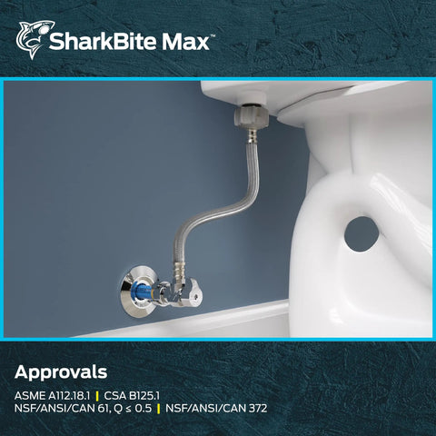 Stainless Steel Braided Toilet Connector With Built-In Angle Stop Valve, 1/2 In Push-To-Connect Inlet To 7/8 In Ballcock installed