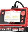 CRP123 V2.0 OBD2 Diagnostic Scanner displaying data stream for Engine ABS SRS and Transmission with oil service reset and updates.