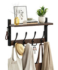 Top Notch Wall Mount Wood Coat Rack Sweet Space Saving Shelf Display Hook System with coats, bags, and keys on warm brown finish.