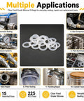 Clear Food Grade Silicone O Ring Set 225 Piece Seal Kit With A Wide Range Of Sizes For Food Safe Gaskets in various applications