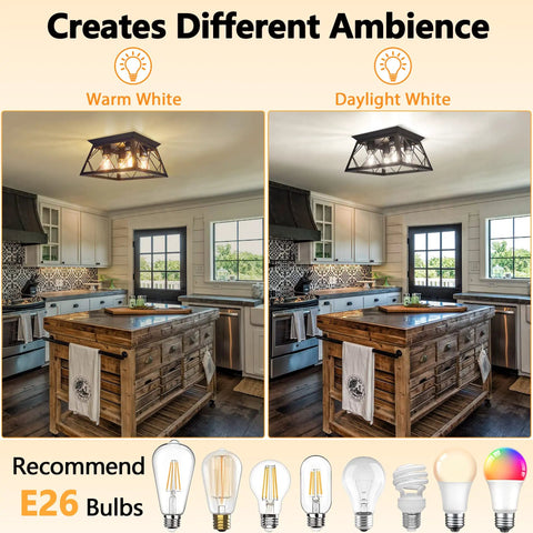 4 Light Black Dope Flush Mount Ceiling Light For Kitchen And Hallway Industrial Close To Ceiling Farmhouse Square Cage Lamp