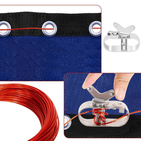 164 Ft Above Ground Pool Cover Cable And Winch Kit with easy to use ratchet winch shown securing a blue pool cover