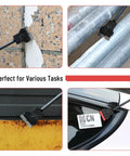 Long Reach Extension Scraper with 11 Inch Handle and Double Edged Blades in use on tile, metal, rust, and glass