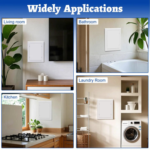 Dead Simple Self Adhesive Access Panel For Drywall 6 By 8 Inch Heavy Duty Plumbing Door in living room, bathroom, kitchen, and laundry room.