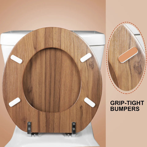 Round Toilet Seat Made From Molded Wood With Zinc Alloy Hinges For No Fuss Quick Install And Easy Cleaning Anti Pinch Design