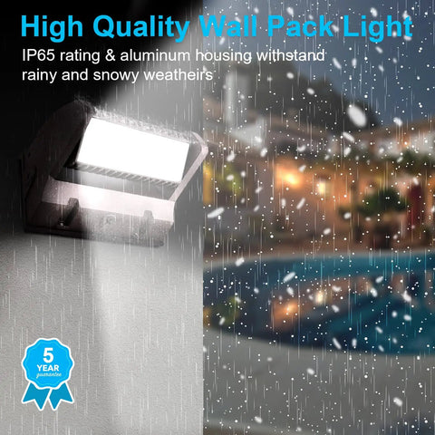 80W Rotatable Outdoor Wall Pack Light with 11000 Lumens at 5000K Daylight, dimmable, shining in rain, IP65 weatherproof, UL listed