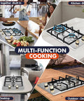 Portable Dual Fuel 2 Burner Gas Stove Cooktop 12 Inch Stainless Steel LPG NG convertible in home, RV, and outdoor settings