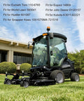 Lawn mower compatible with Snapper 1001575MA 721516, showing enclosed cab and mowing deck on grass.