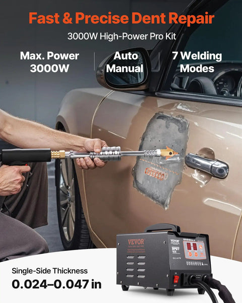 Person using 90E Stud Welder Dent Repair Kit With 110V Spot Welder And Slide Hammer Dent Puller on car door