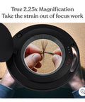 Hands Free Magnifying Floor Lamp With Dimmable LED Light, 5 Diopter Lens close-up of hair viewed at 2.25x magnification