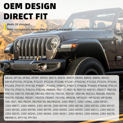 Front view of black SUV with OEM design, direct fit for rugged terrains, showcasing its robust build and compatibility details.