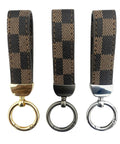 Top Shelf Leather Keychain With Secure Anti Lost D Ring And Heavy Duty Zinc Alloy Clip, smooth checkered brown design, three color options.