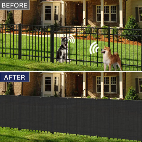 Before and after image of Privacy Fence Screen 4x50 For Yard And Pool Area Heavy Duty Windblock Mesh Shade Cloth With Brass Grommets Black