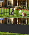Before and after image showing Privacy Fence Screen 8ft By 25ft Heavy Duty Windscreen Mesh For Outdoor Walls Yard Pool Deck Black Shade