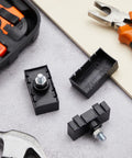 4 Pack Square Limit Switch Magnets for Automatic Sliding Gates with tools on concrete background