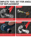 4 steps showing 6 Piece Plumbing Tools Kit With Angle Stop Wrench Half Inch Compression Sleeve Puller Sandpaper And Storage Bag