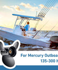 Beefy 14.25X21P Right Hand Aluminum Propeller with Hub Kit visible on boat for Mercury Outboard 135-300 HP.