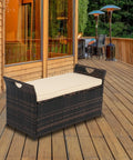 40 Gallon Outdoor Rattan Deck Box With Cushioned Seat 2.3 Inch Thick Cushion Steel Framed Patio Wicker Storage Chest For Garden