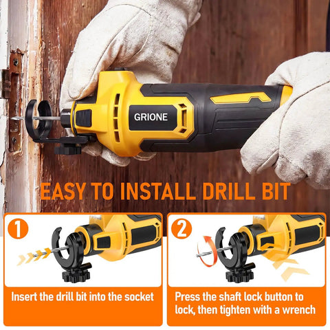 Cordless Drywall Cut-Out Tool Built For Pros With Brushless Rotary Saw, 28000 RPM, 3-Speed Depth Adjustable, LED Light, Compact Spiral Tool For Sheetrock And Wood Cutting, Compatible With 20V Batteries (Battery Not Included) installed on wood