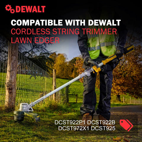 Person using cordless string trimmer compatible with Dewalt models for lawn edging, focus on Weed Trimmer Head Cap Cover Replacement.