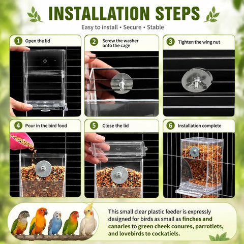 Installation steps for No Sweat Bird Feeder And Water Dispenser Duo For Small Parrots Two Pack Hanging Cage Cups.