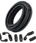 8AN Nylon Braided Fuel Line Kit 12Ft Black With Stainless Steel Fittings For Fuel Return And Supply, Transmission Cooler