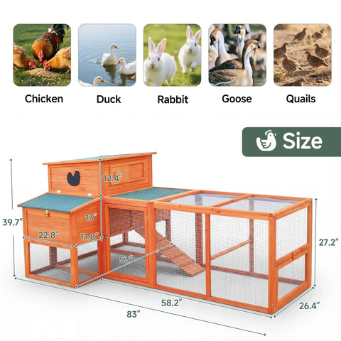Xlarge Chicken Coop With Nesting Box And Run For Backyard Use, Premium Poultry Cage With Predator Proof Wire, Orange