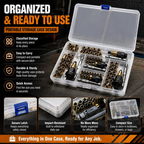 Heavy Duty Rivet Nut Tool Kit For M3 Through M12 77 Piece Carbon Steel Threaded Insert Set organized in durable portable case.
