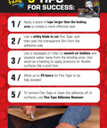 Infographic showing 5 tips for using Mini Black Rubberized Waterproof Tape For Quick Seals And Patches, Flexible, Water Tight.