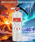 Four Pack Of 2.5 Lb Abc Dry Chemical Fire Extinguishers Rated 1A 10B C with temperature range of -40°F to 120°F, showing explosion-proof features.