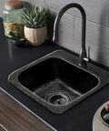 15 Inch Baxter Drop In Small Bar Sink With Hand Hammered Matte Black Aluminum Finish Faucet Hole Ready For Wet Kitchens