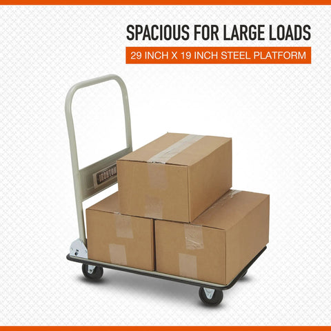 Beefy Folding Platform Truck With 330 Lb Capacity, 29 In Long By 19 In Wide Platform, 4 In Casters holding boxes