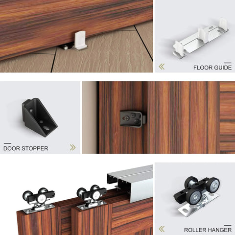 Heavy Duty Double Bypass Sliding Closet Door Track Kit Hardware For 48 Inch Aluminum Alloy Pocket Door Rail Set components