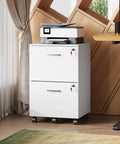 Kick Your Desk Setup Up A Notch With This Slick White Two Drawer File Cabinet Featuring Top Tier Locks And Smooth Casters That Double As A Mobile Printer Stand For A Straight Fire Home Office Vibe No Matter What with printer on top