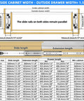 Diagram showing installation dimensions for Beefy Heavy Duty Drawer Slides 22 Inch Long, 53 mm Wide, 2.1 Inches Full Extension 3 Fold.