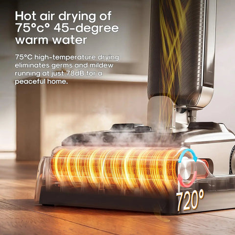 Hot air drying feature of No Hassle Wet Dry Vacuum Cleaner Featuring Self Wash And Hot Air Dry Mode 24Kpa with steam effect