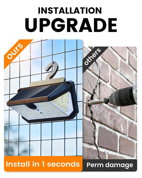Solar Fence Lights With 526 LEDs, Motion Sensor, 270 Degree Wide Angle, 3 Modes, Remote Control, Hook Mount for Chain Link