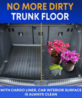 Porsche Macan Cargo Liner All Season Trunk Mat With Custom Fit for clean and protected SUV cargo area, shown with flowers and gloves.