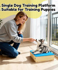 Woman training puppy on Two Piece Connectable Wooden Dog Training Platform Set With Non Slip Foaming Surface For Small To Medium Dogs
