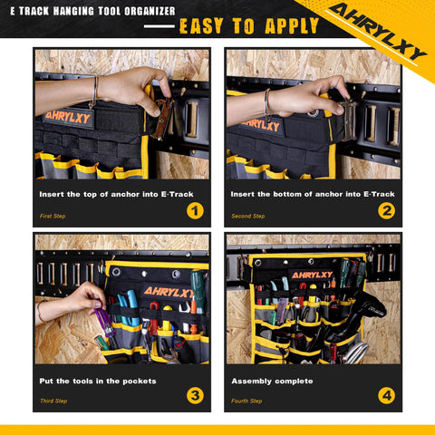 Wall Mounted Tool Organizer With Multiple Pockets For Track Rail Systems Heavy Duty Hanging Tool Holder For Trailers Trucks Vans And Warehouses Durable Steel Construction Keeps Tools Neatly Accessible In Any Job Site. E-track organizer on wall with tools