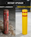 Rock Solid Heavy Duty Yellow Safety Bollard Post Protective Cover With Bright Red Reflective Strips Anti Collision Guard Sleeve For 4 Inch Metal Poles 46 Inch Tall Driveway Shield upgrade comparison