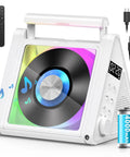 Portable CD Player With Bluetooth And RGB Lights 4000mAh Rechargeable Home Audio Player with display, remote, and cables