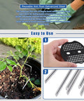 All In One Garden Stakes And Staples Kit with 100 pcs 6 inch U shaped landscape staples, 100 pcs fixing gaskets, 1 pcs pick hook